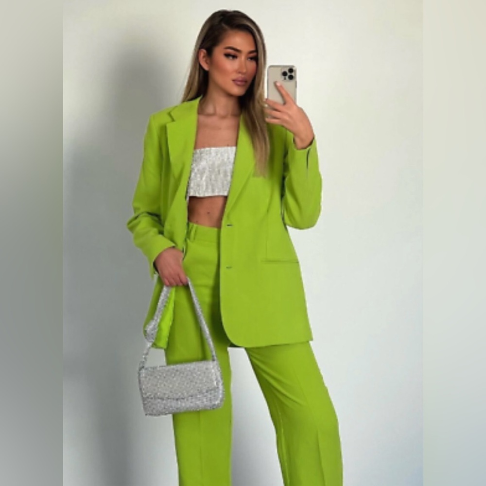 ZARA NWT Two piece lime green pant and blazer suit set.